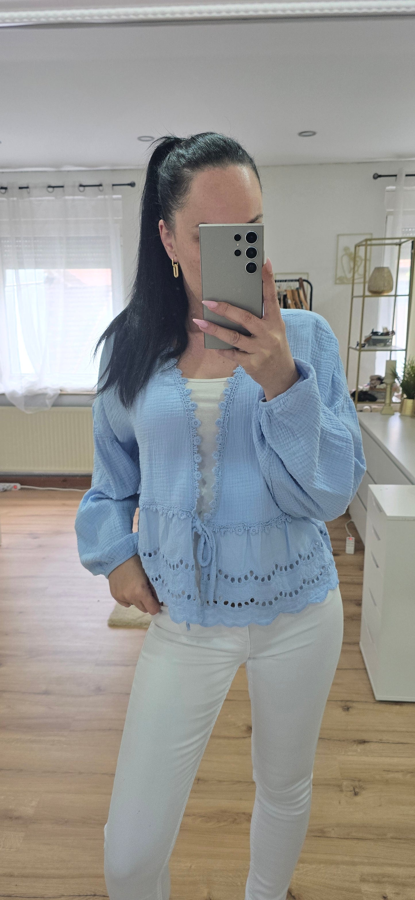 Baumwollgaze Bluse mit Stickdetail -NIKITA-
