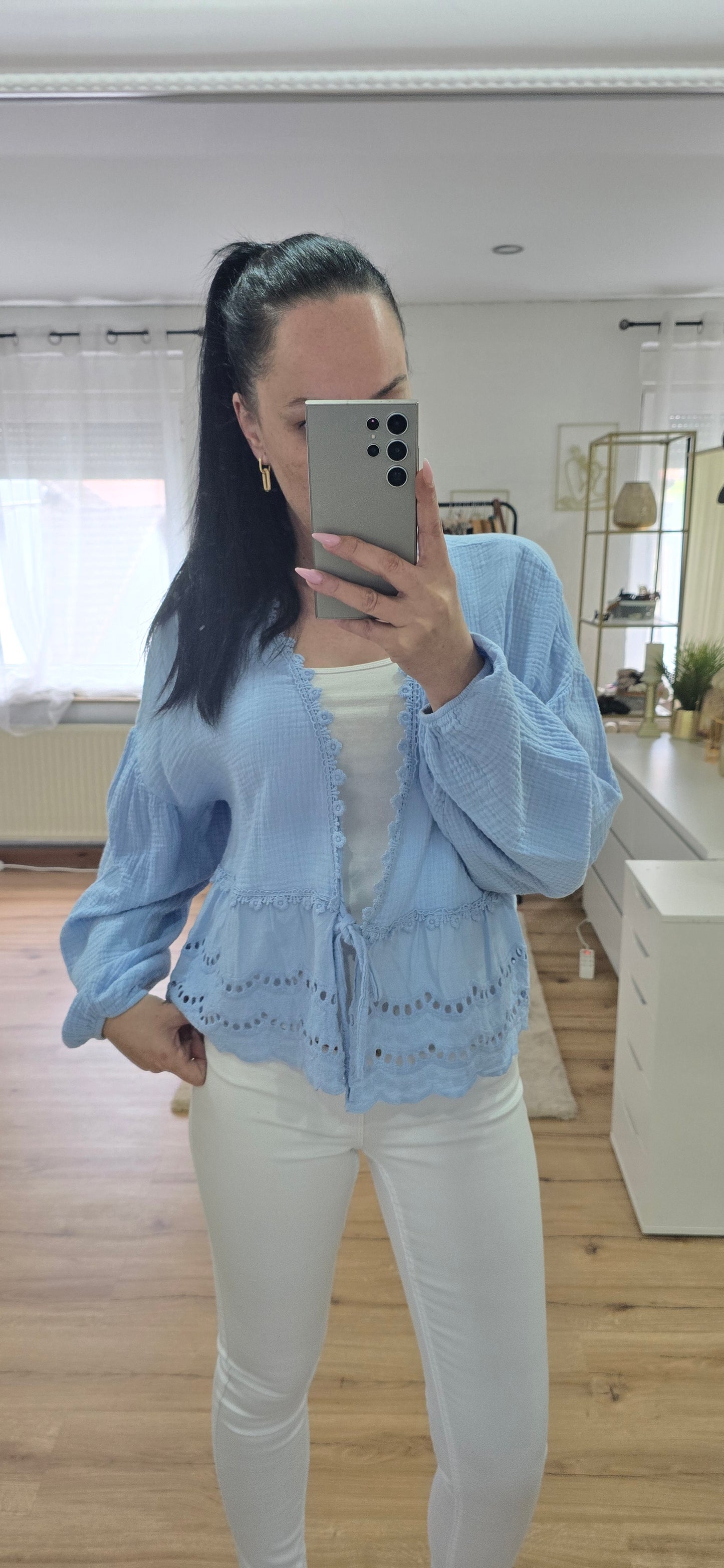 Baumwollgaze Bluse mit Stickdetail -NIKITA-