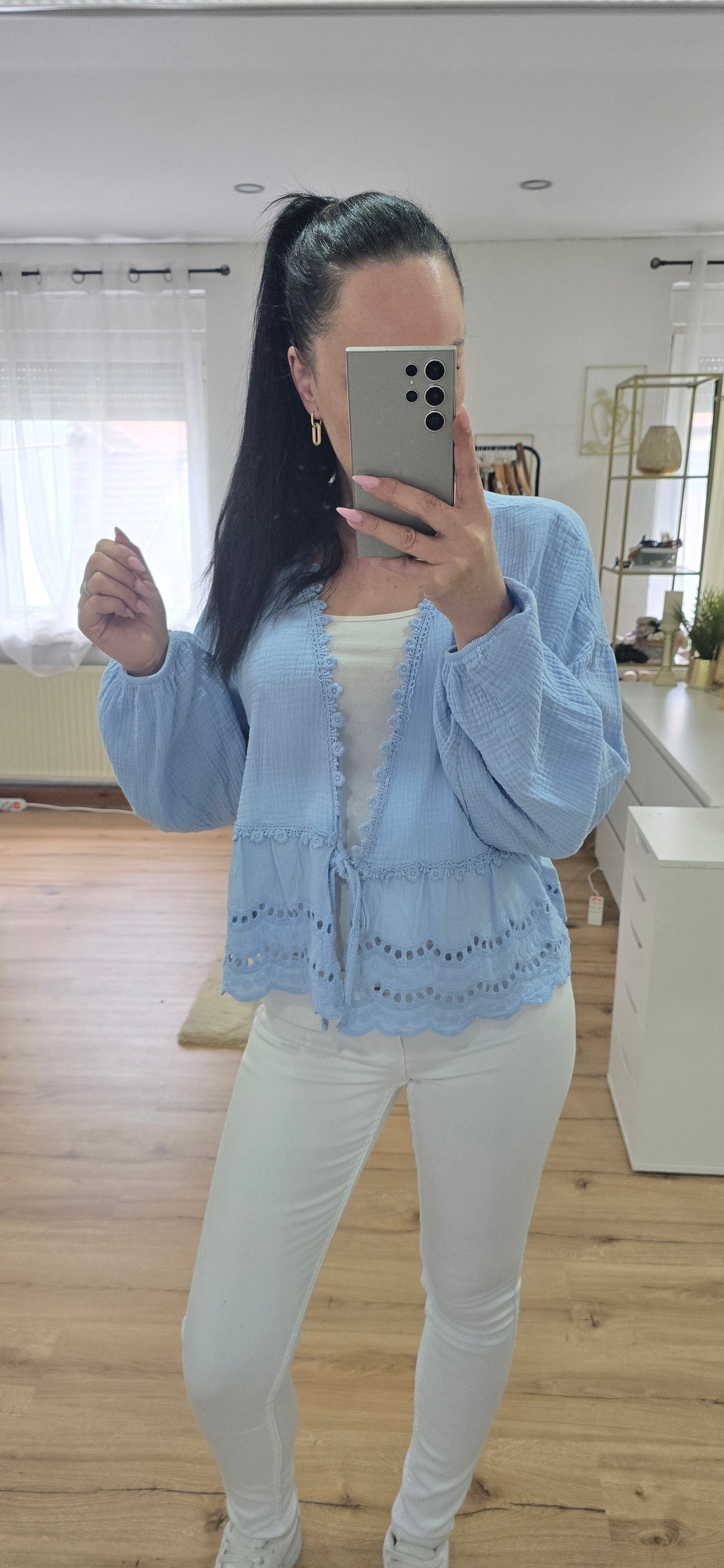 Baumwollgaze Bluse mit Stickdetail -NIKITA-