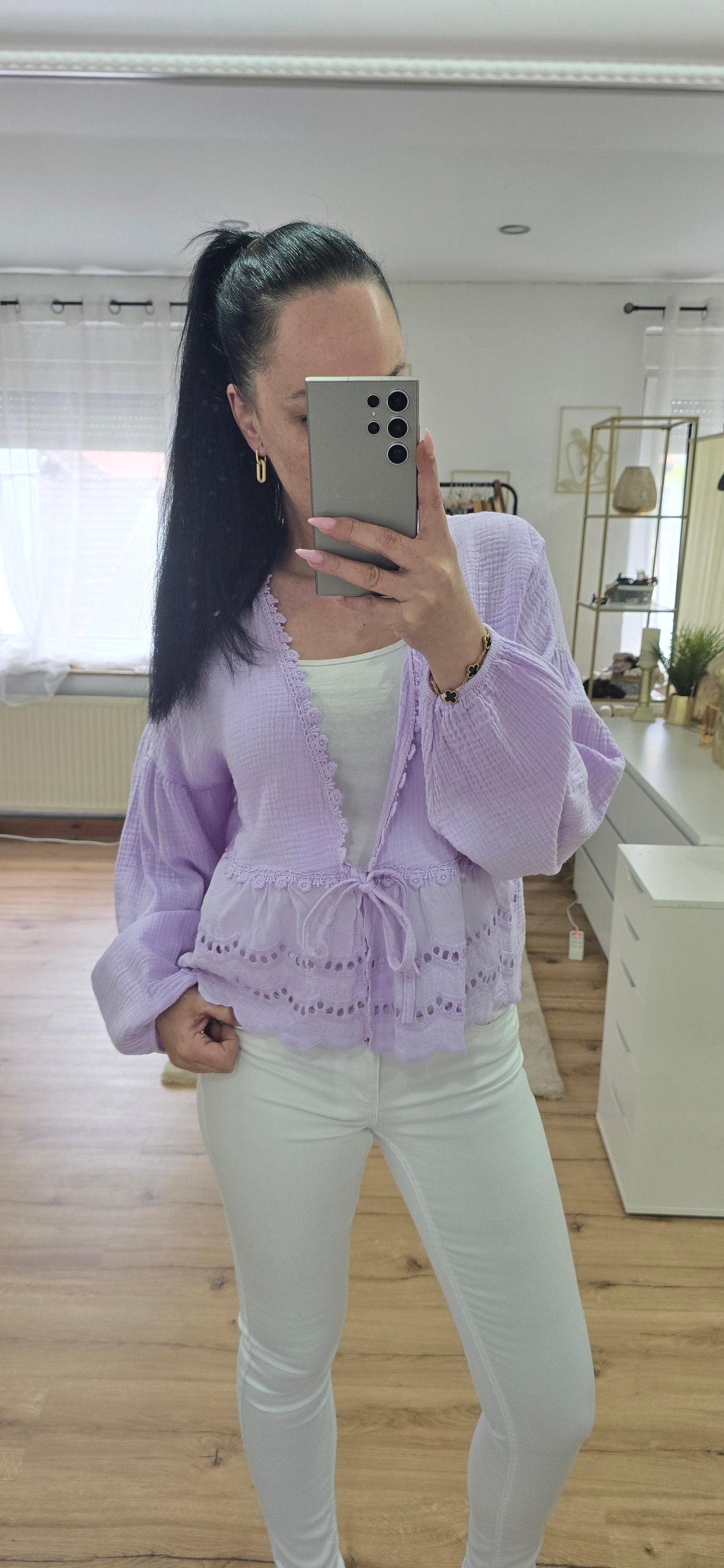 Baumwollgaze Bluse mit Stickdetail -FLORENTINA-
