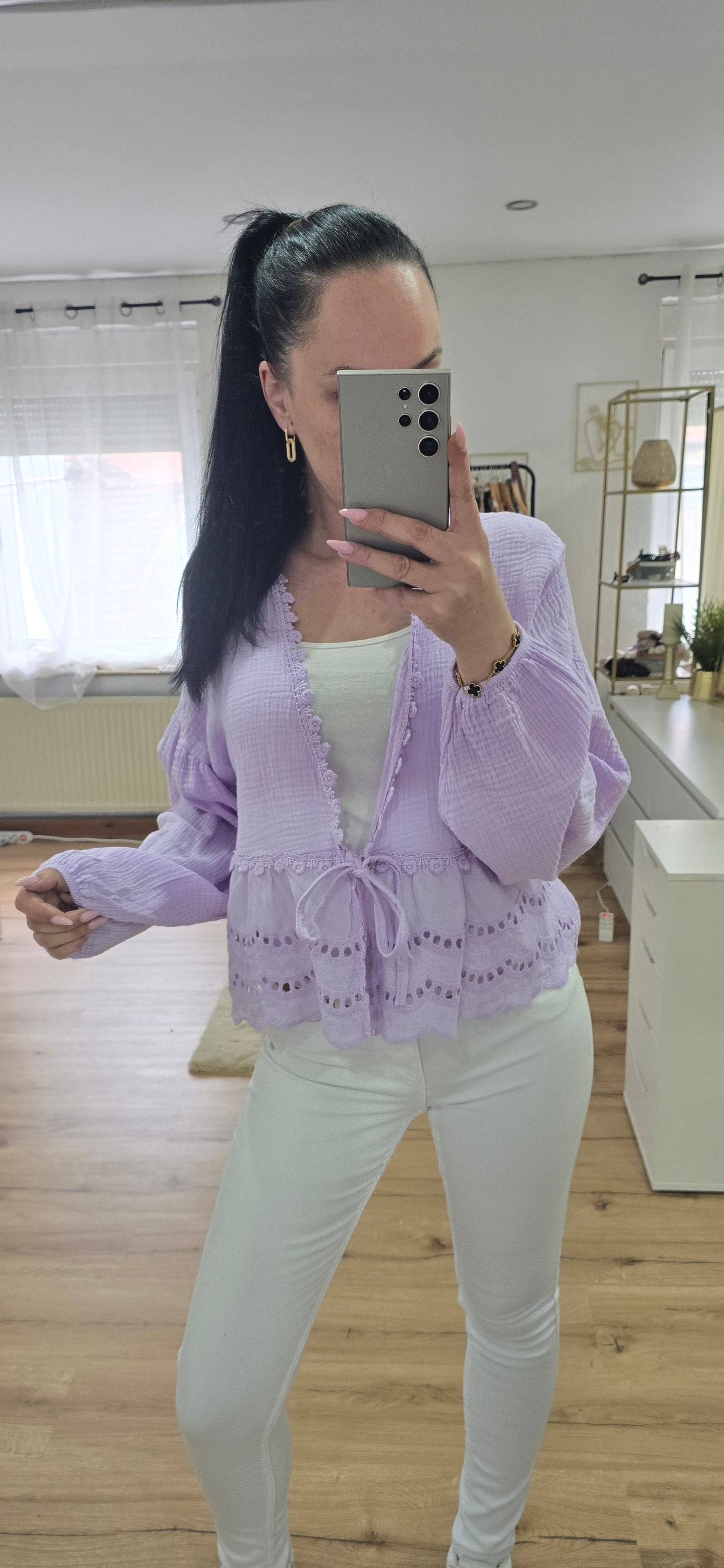 Baumwollgaze Bluse mit Stickdetail -FLORENTINA-